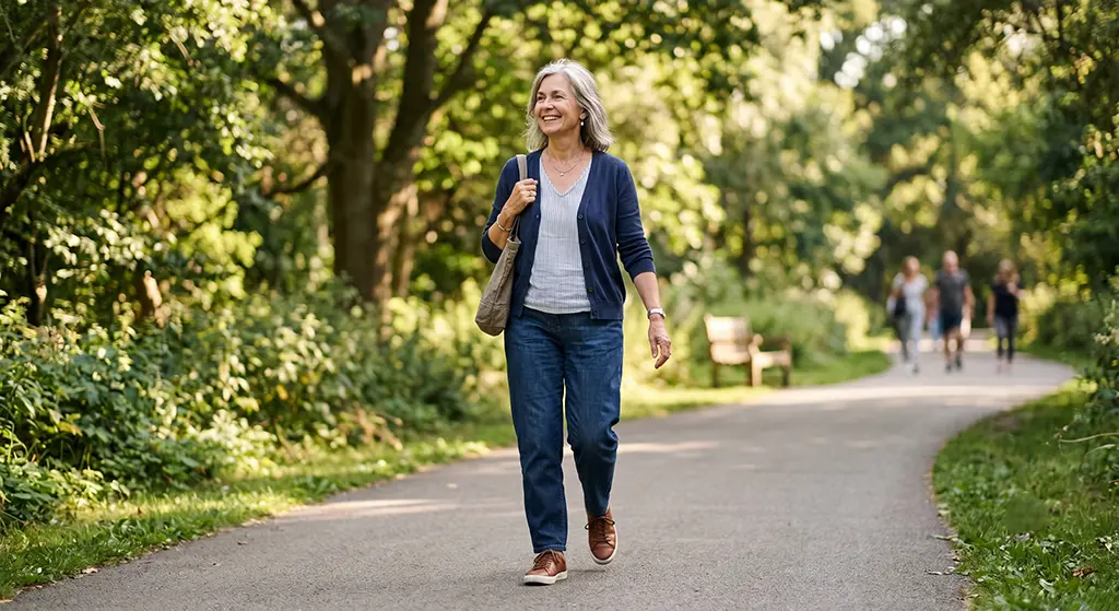 Mujer caminando por el parque